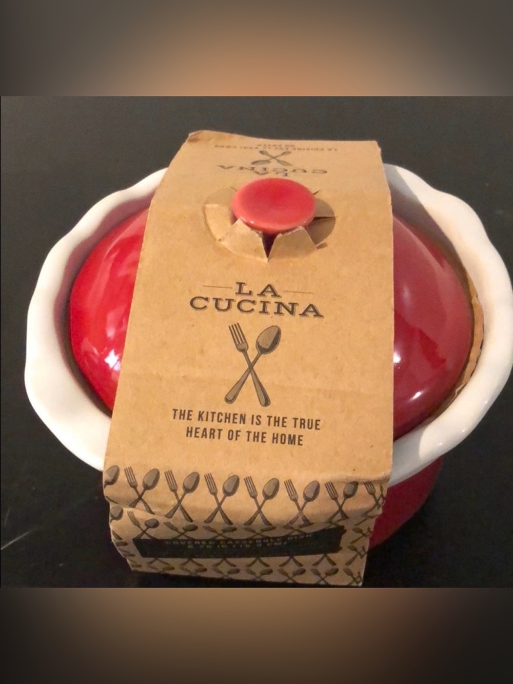 Red Ceramic Covered Baker, . La Cucina covered casserole dish baking, 6.25”